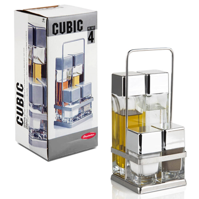 PASABAHCE98160 CUBIC OIL&VING-SALT&PEPP 6X1'S 4PCS