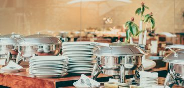 Selective focus point on Catering buffet in hotel restaurant - Vintage filter effect