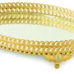 NJOY TK0160G PATTERN OVAL HANDLE TRAY GOLD 28X20CM