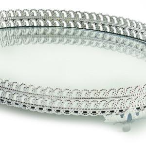 NJOY TK0160S PATTERN OVAL HANDLETRAY SILVER28X20CM