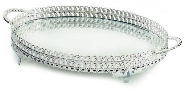NJOY TK0160S PATTERN OVAL HANDLETRAY SILVER28X20CM