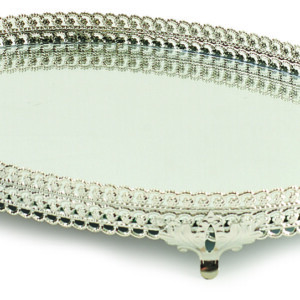 NJOY TK0162S PATTERN OVAL HANDLETRAY SILVER35X28CM