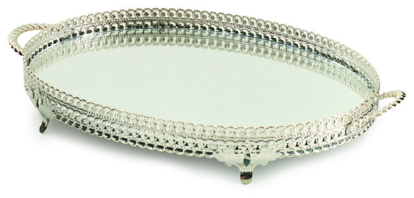 NJOY TK0162S PATTERN OVAL HANDLETRAY SILVER35X28CM