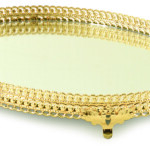 NJOY TK0162G PATTERN OVAL HANDLE TRAY GOLD 35X28CM