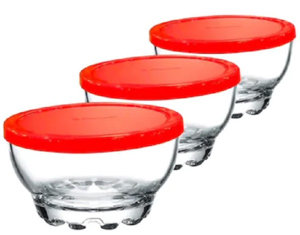 PASABAHCE53523 BOWL RED LID KARAMAN 1SET3PCS