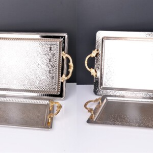 PACI200417 DECORATIVE TRAY GOLD&SILVER 1SET2PCS
