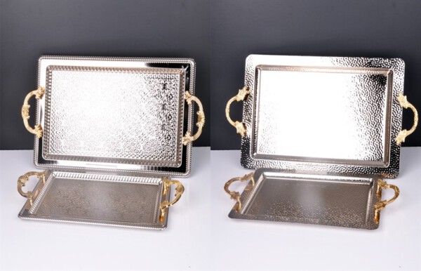 PACI200417 DECORATIVE TRAY GOLD&SILVER 1SET2PCS