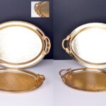 PACI200413 DECORATIVE TRAY GOLD 1SET2PCS