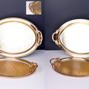 PACI200413 DECORATIVE TRAY GOLD 1SET2PCS