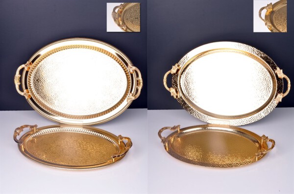PACI200413 DECORATIVE TRAY GOLD 1SET2PCS