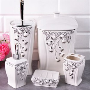 PACI500312 BATH SET SQUARE STONE PORCELAIN1SET5PCS