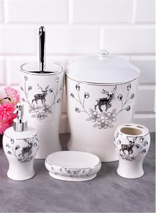 PACI500315 BATH SET ROUND STONE PORCELAIN 1SET5PCS