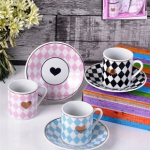 PACI100909 COFFEE CUP PINK&BLACK&BLUE2'LI 1SET4PCS