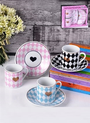 PACI100909 COFFEE CUP PINK&BLACK&BLUE2'LI 1SET4PCS