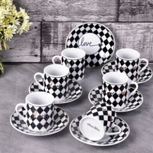 PACI101153 COFFE SET BLACK CHECKERS 1SET12PCS