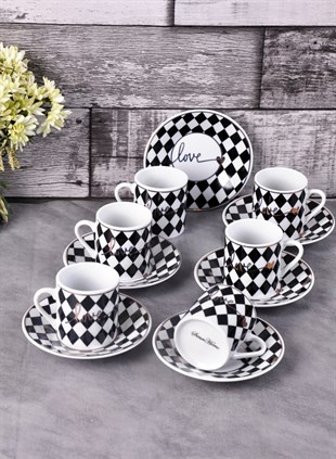 PACI101153 COFFE SET BLACK CHECKERS 1SET12PCS