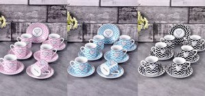 PACI101163 COFFEESET WAVYPINK&BLACK&BLUE 1SET12PCS