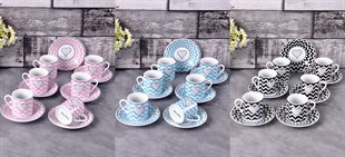 PACI101163 COFFEESET WAVYPINK&BLACK&BLUE 1SET12PCS