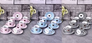 PACI101167 COFFEESET RECTIPINK&BLACK&BLUE1SET12PCS