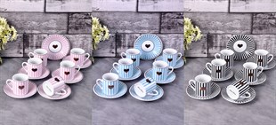 PACI101167 COFFEESET RECTIPINK&BLACK&BLUE1SET12PCS